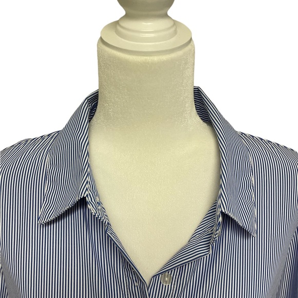 NWT Mlle Gabrielle XL Polyester Blue Stripe Button Down Shirt Dress Sash Belt - Picture 6 of 10